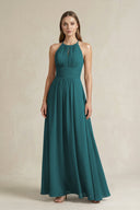 Halter A - Line Chiffon Ankle - Length Bridesmaid Dress in Pine - KissProm Bridesmaid Dresses