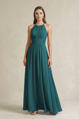 Halter A - Line Chiffon Ankle - Length Bridesmaid Dress in Pine - KissProm Bridesmaid Dresses