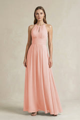Halter A - Line Chiffon Ankle - Length Bridesmaid Dress in Rose Petal - KissProm Bridesmaid Dresses