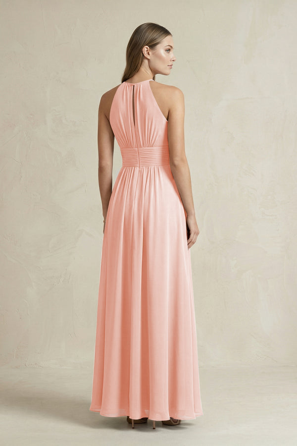 Halter A - Line Chiffon Ankle - Length Bridesmaid Dress in Rose Petal - KissProm Bridesmaid Dresses