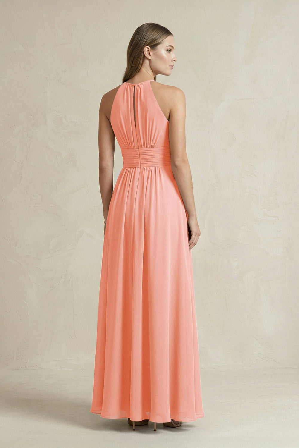Halter A - Line Chiffon Ankle - Length Bridesmaid Dress in Rosette - KissProm Bridesmaid Dresses