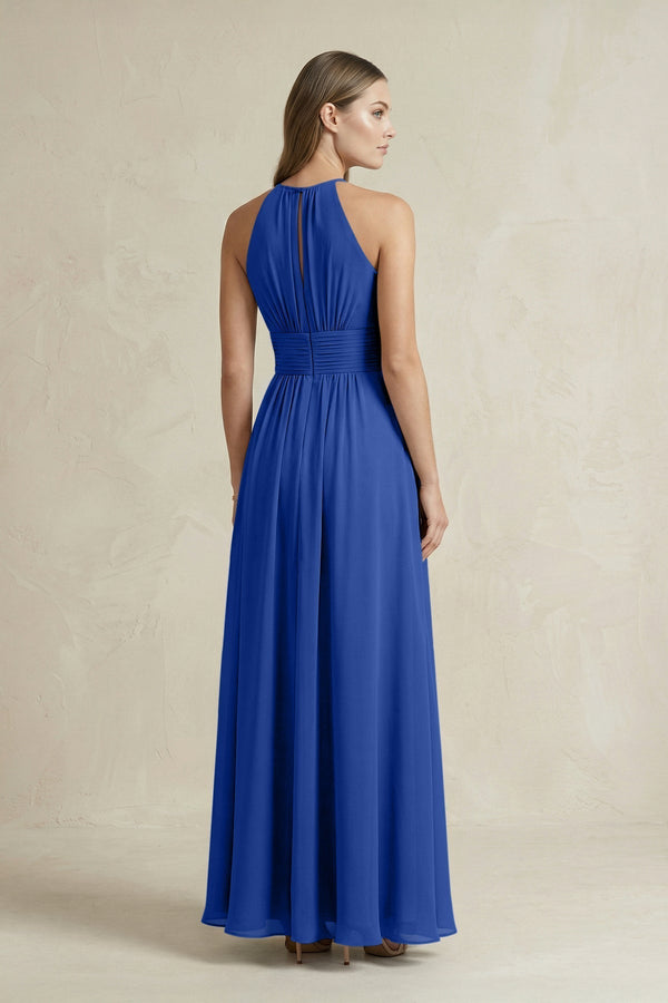 Halter A - Line Chiffon Ankle - Length Bridesmaid Dress in Royal Blue - KissProm Bridesmaid Dresses