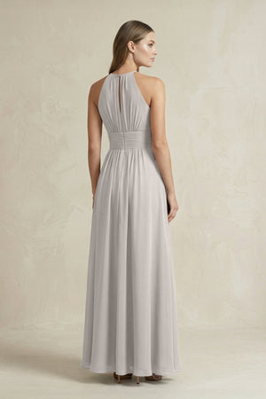 Halter A - Line Chiffon Ankle - Length Bridesmaid Dress in Silver - KissProm Bridesmaid Dresses