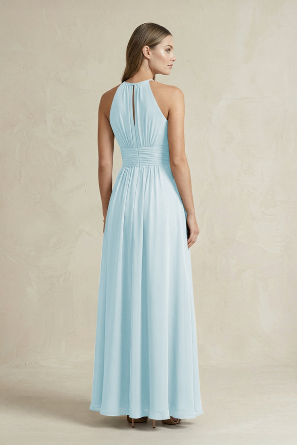 Halter A - Line Chiffon Ankle - Length Bridesmaid Dress in Sky Blue - KissProm Bridesmaid Dresses