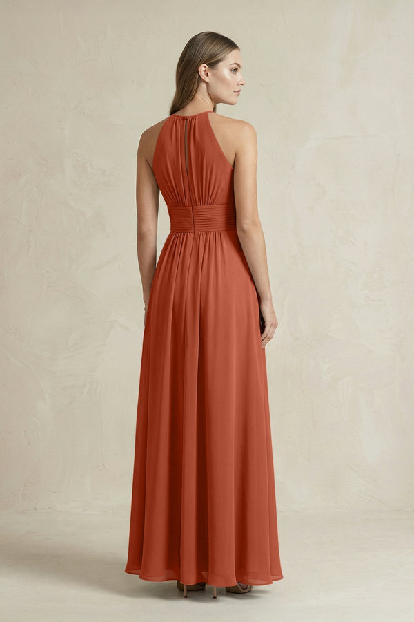 Halter A - Line Chiffon Ankle - Length Bridesmaid Dress in Spice - KissProm Bridesmaid Dresses