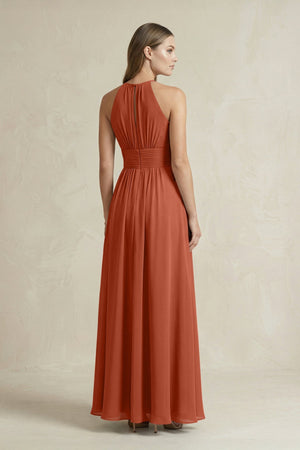 Halter A - Line Chiffon Ankle - Length Bridesmaid Dress in Spice - KissProm Bridesmaid Dresses
