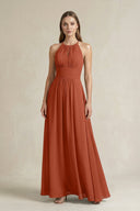 Halter A - Line Chiffon Ankle - Length Bridesmaid Dress in Spice - KissProm Bridesmaid Dresses