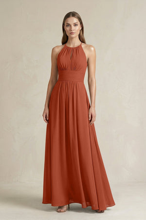 Halter A - Line Chiffon Ankle - Length Bridesmaid Dress in Spice - KissProm Bridesmaid Dresses