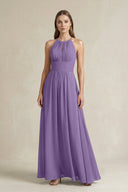 Halter A - Line Chiffon Ankle - Length Bridesmaid Dress in Tahiti - KissProm Bridesmaid Dresses