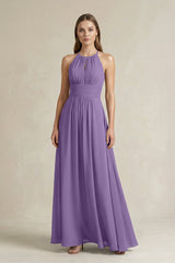 Halter A - Line Chiffon Ankle - Length Bridesmaid Dress in Tahiti - KissProm Bridesmaid Dresses