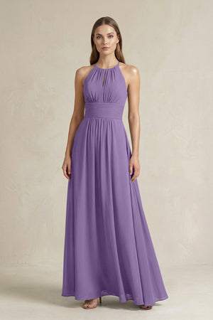 Halter A - Line Chiffon Ankle - Length Bridesmaid Dress in Tahiti - KissProm Bridesmaid Dresses