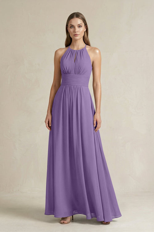 Halter A - Line Chiffon Ankle - Length Bridesmaid Dress in Tahiti - KissProm Bridesmaid Dresses