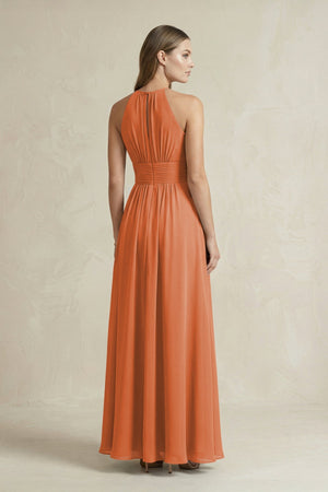 Halter A - Line Chiffon Ankle - Length Bridesmaid Dress in Terracotta - KissProm Bridesmaid Dresses