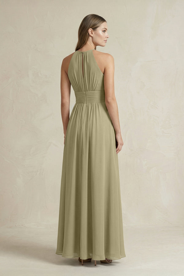 Halter A - Line Chiffon Ankle - Length Bridesmaid Dress in Thyme - KissProm Bridesmaid Dresses