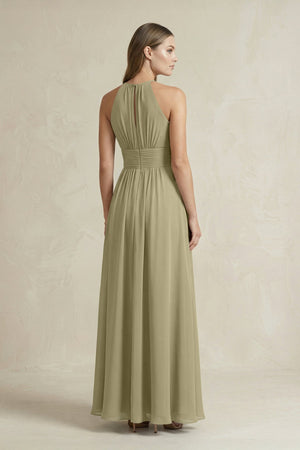 Halter A - Line Chiffon Ankle - Length Bridesmaid Dress in Thyme - KissProm Bridesmaid Dresses