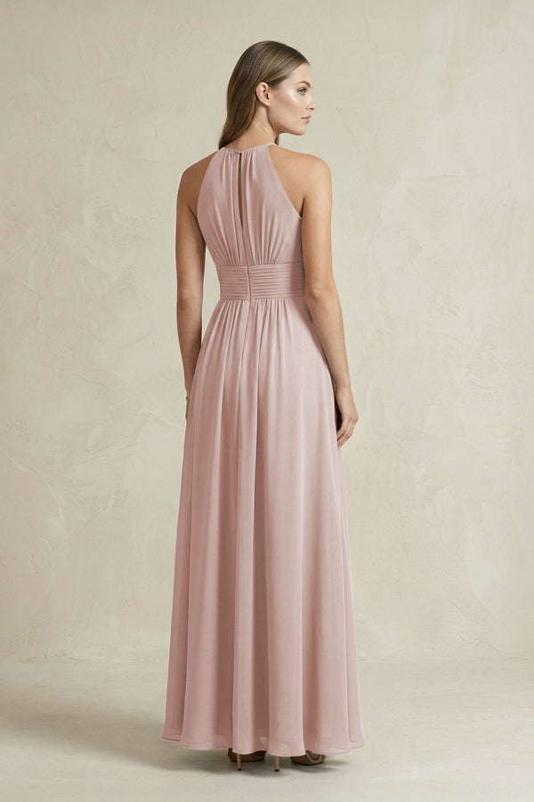 Halter A - Line Chiffon Ankle - Length Bridesmaid Dress in Toffee - KissProm Bridesmaid Dresses