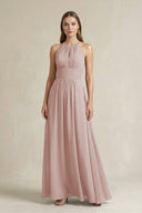 Halter A - Line Chiffon Ankle - Length Bridesmaid Dress in Toffee - KissProm Bridesmaid Dresses