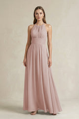 Halter A - Line Chiffon Ankle - Length Bridesmaid Dress in Toffee - KissProm Bridesmaid Dresses