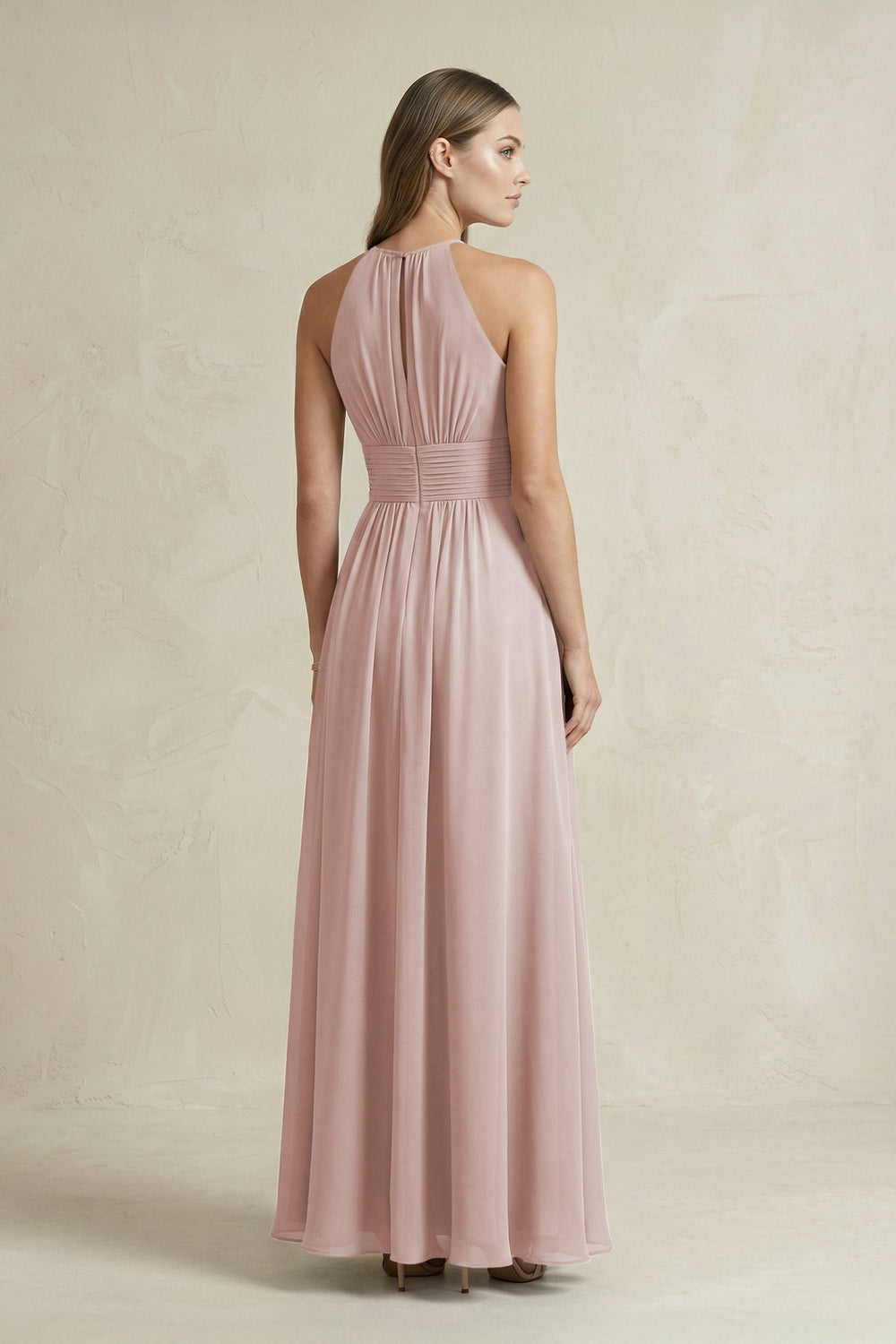 Halter A - Line Chiffon Ankle - Length Bridesmaid Dress in Toffee - KissProm Bridesmaid Dresses