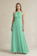 Halter A - Line Chiffon Ankle - Length Bridesmaid Dress in Turquoise - KissProm Bridesmaid Dresses