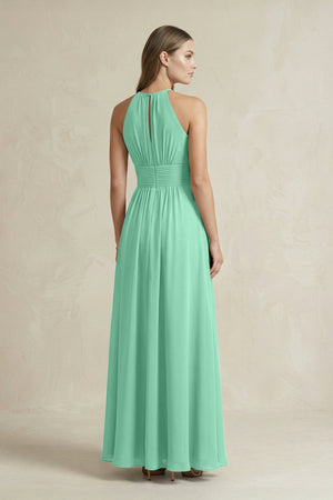 Halter A - Line Chiffon Ankle - Length Bridesmaid Dress in Turquoise - KissProm Bridesmaid Dresses