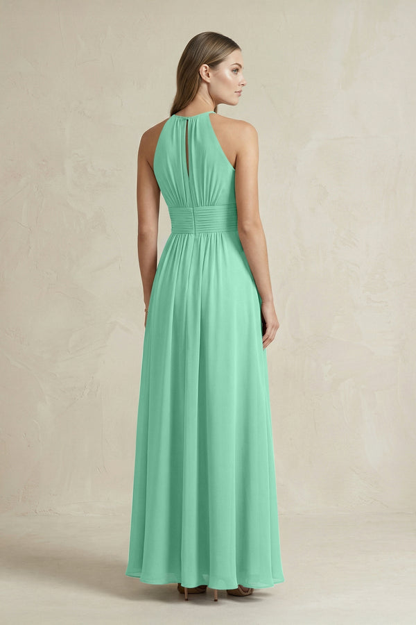 Halter A - Line Chiffon Ankle - Length Bridesmaid Dress in Turquoise - KissProm Bridesmaid Dresses