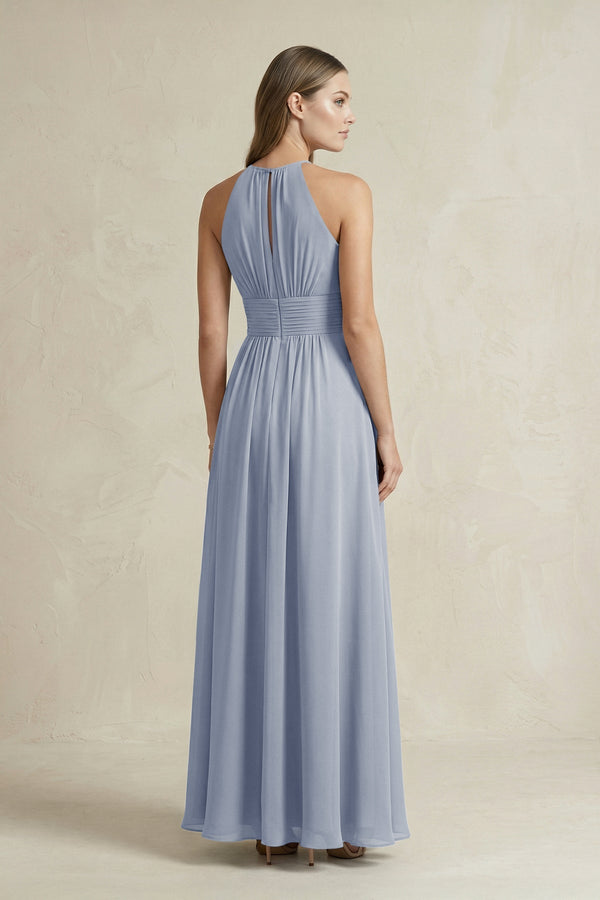 Halter A - Line Chiffon Ankle - Length Bridesmaid Dress in Twilight - KissProm Bridesmaid Dresses