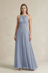 Halter A - Line Chiffon Ankle - Length Bridesmaid Dress in Twilight - KissProm Bridesmaid Dresses
