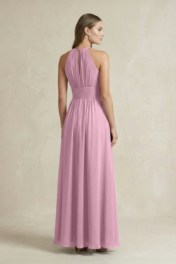 Halter A - Line Chiffon Ankle - Length Bridesmaid Dress in Vintage Mauve - KissProm Bridesmaid Dresses