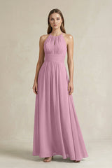 Halter A - Line Chiffon Ankle - Length Bridesmaid Dress in Vintage Mauve - KissProm Bridesmaid Dresses