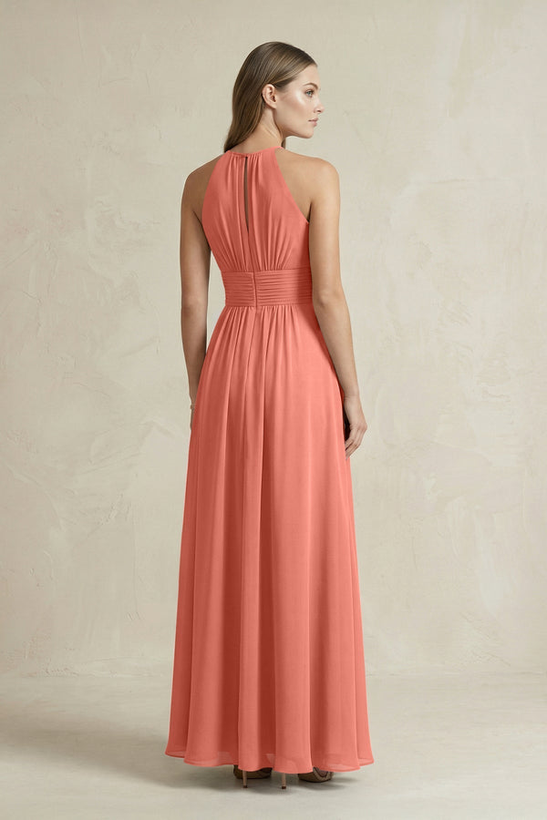Halter A - Line Chiffon Ankle - Length Bridesmaid Dress in Wild Rose - KissProm Bridesmaid Dresses