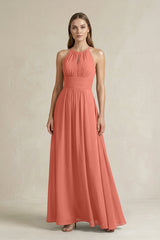 Halter A - Line Chiffon Ankle - Length Bridesmaid Dress in Wild Rose - KissProm Bridesmaid Dresses