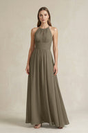 Halter A - Line Chiffon Ankle - Length Bridesmaid Dress in Willow Green - KissProm Bridesmaid Dresses