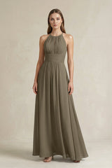Halter A - Line Chiffon Ankle - Length Bridesmaid Dress in Willow Green - KissProm Bridesmaid Dresses