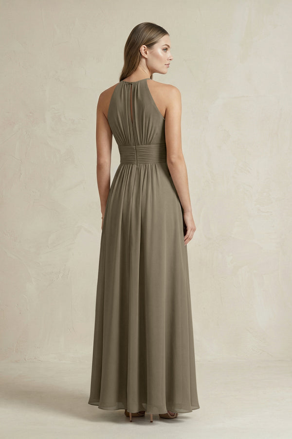Halter A - Line Chiffon Ankle - Length Bridesmaid Dress in Willow Green - KissProm Bridesmaid Dresses