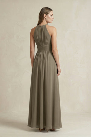 Halter A - Line Chiffon Ankle - Length Bridesmaid Dress in Willow Green - KissProm Bridesmaid Dresses