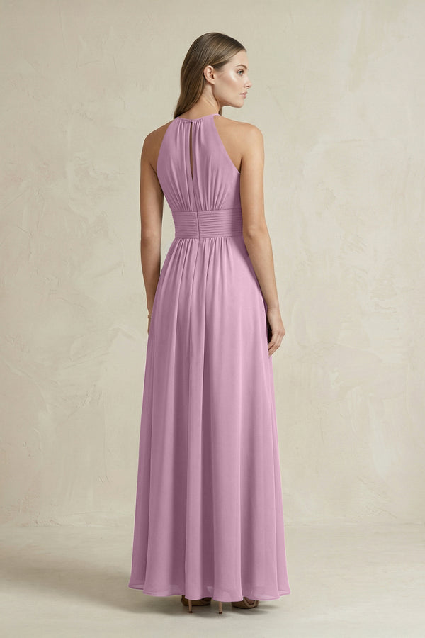 Halter A - Line Chiffon Ankle - Length Bridesmaid Dress in Wisteria - KissProm Bridesmaid Dresses