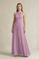 Halter A - Line Chiffon Ankle - Length Bridesmaid Dress in Wisteria - KissProm Bridesmaid Dresses