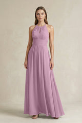 Halter A - Line Chiffon Ankle - Length Bridesmaid Dress in Wisteria - KissProm Bridesmaid Dresses