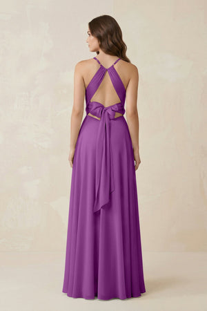Halter A - Line Chiffon Bridesmaid Dress With Slit in Amethyst - KissProm Bridesmaid Dresses
