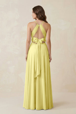 Halter A - Line Chiffon Bridesmaid Dress With Slit in Buttercup - KissProm Bridesmaid Dresses