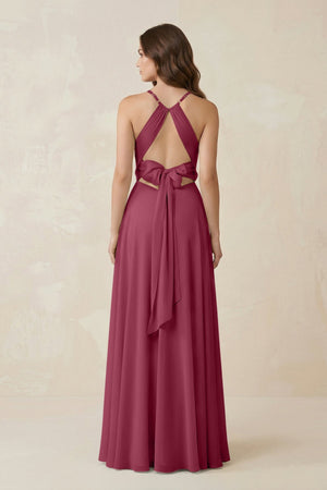Halter A - Line Chiffon Bridesmaid Dress With Slit in Desert Rose - KissProm Bridesmaid Dresses