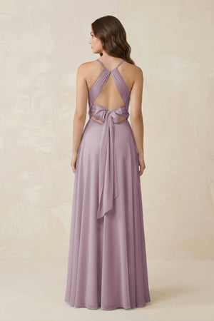 Halter A - Line Chiffon Bridesmaid Dress With Slit in Dusk - KissProm Bridesmaid Dresses