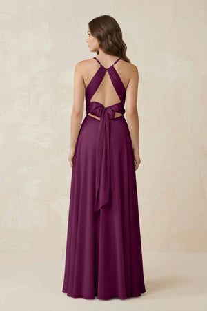 Halter A - Line Chiffon Bridesmaid Dress With Slit in Fig - KissProm Bridesmaid Dresses