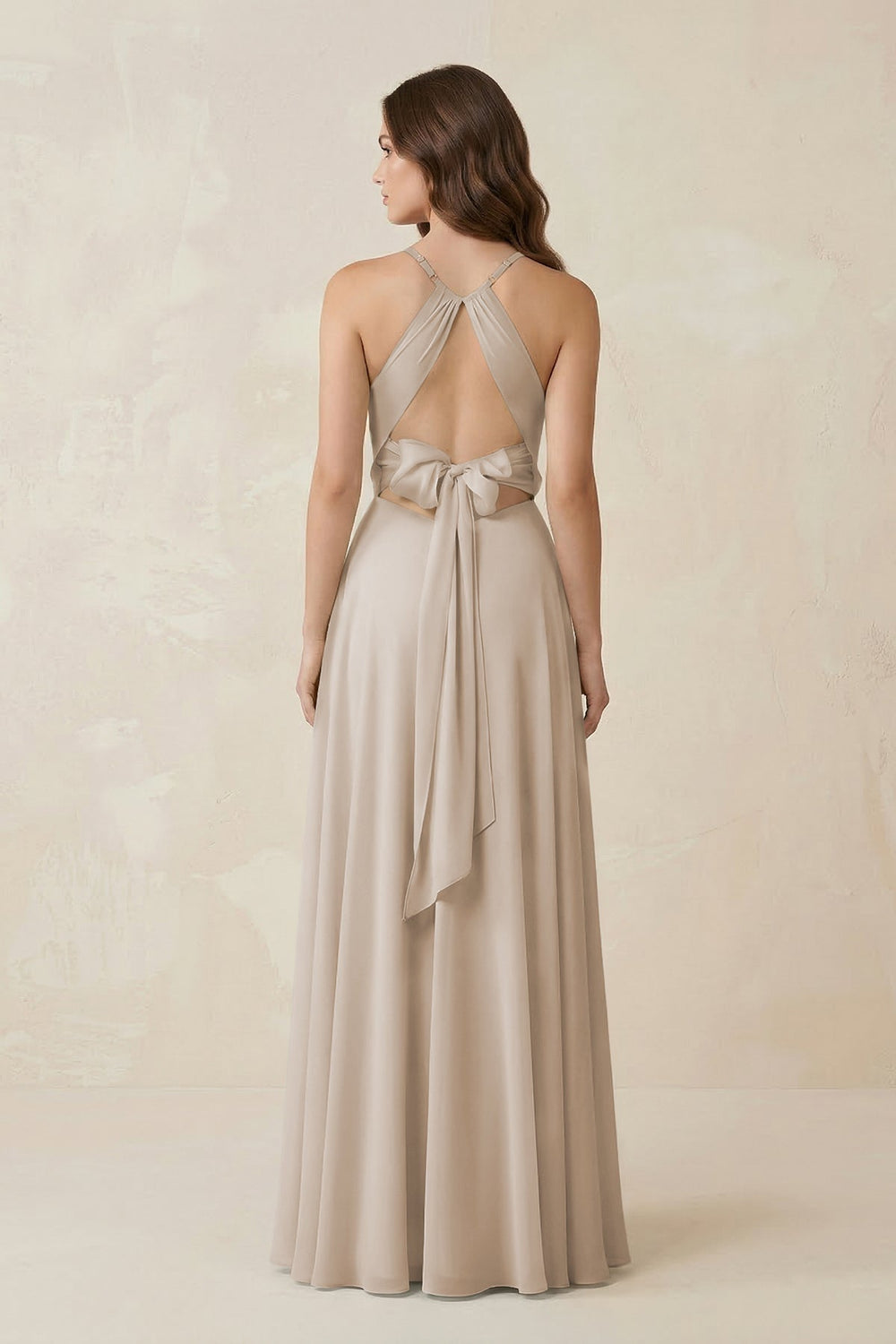Halter A - Line Chiffon Bridesmaid Dress With Slit in Frost - KissProm Bridesmaid Dresses