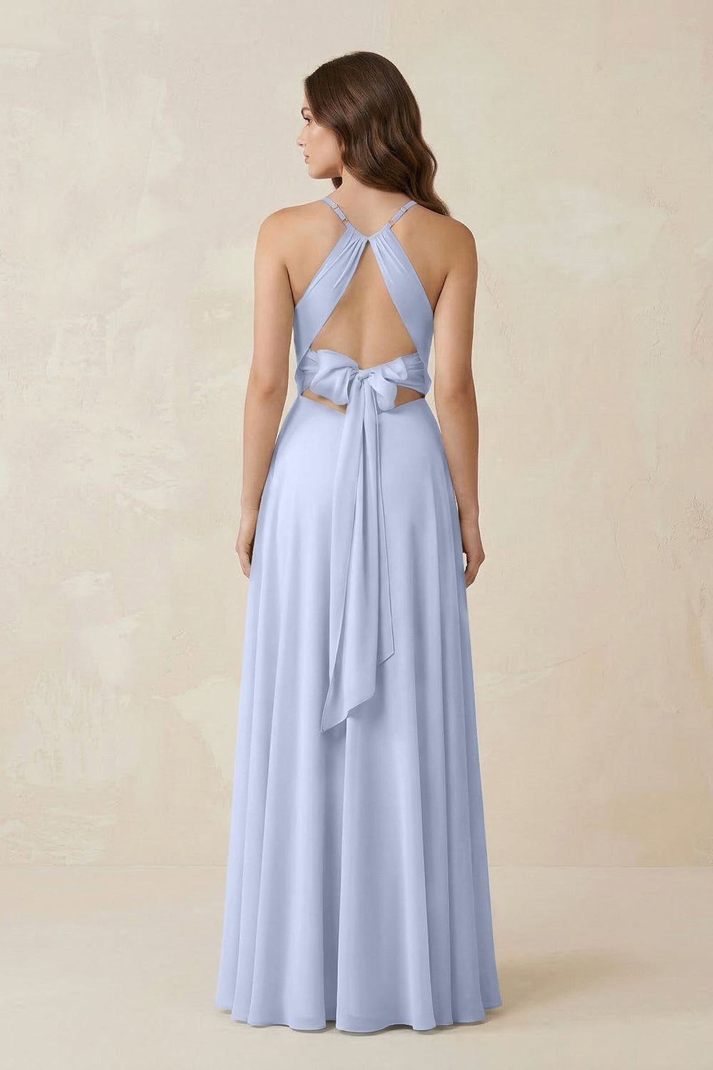 Halter A - Line Chiffon Bridesmaid Dress With Slit in Ice - KissProm Bridesmaid Dresses