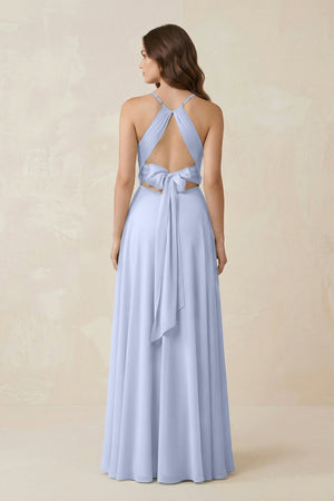 Halter A - Line Chiffon Bridesmaid Dress With Slit in Ice - KissProm Bridesmaid Dresses