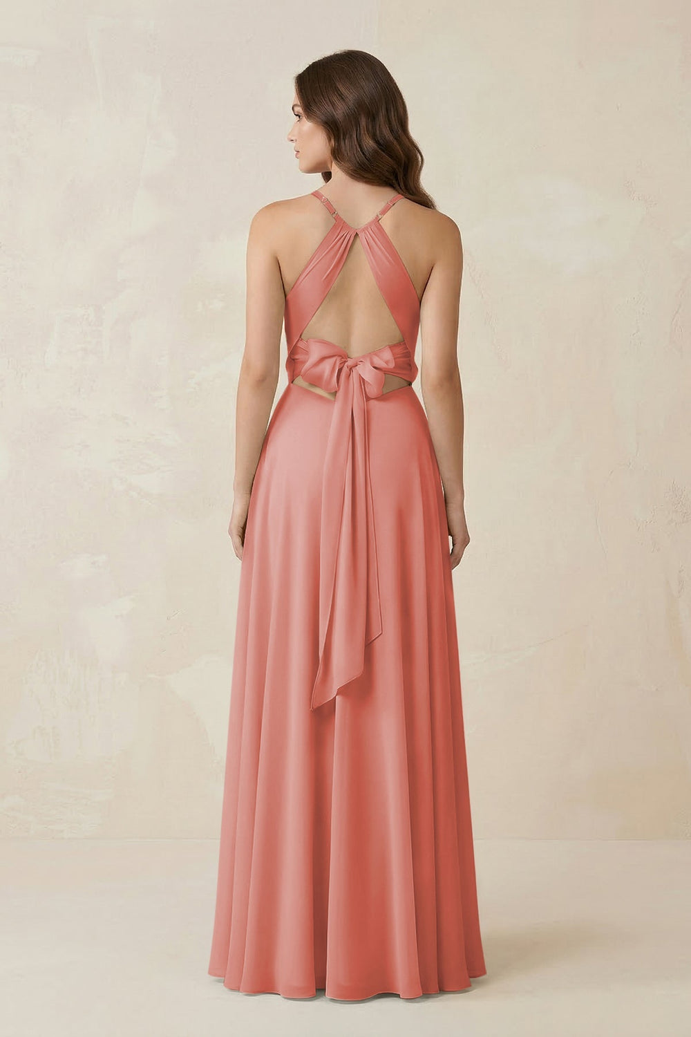 Halter A - Line Chiffon Bridesmaid Dress With Slit in Mulberry - KissProm Bridesmaid Dresses