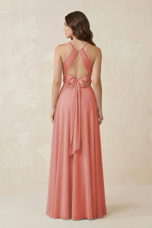 Halter A - Line Chiffon Bridesmaid Dress With Slit in Mulberry - KissProm Bridesmaid Dresses
