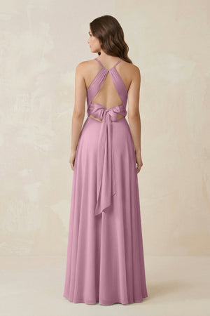 Halter A - Line Chiffon Bridesmaid Dress With Slit in Vintage Mauve - KissProm Bridesmaid Dresses